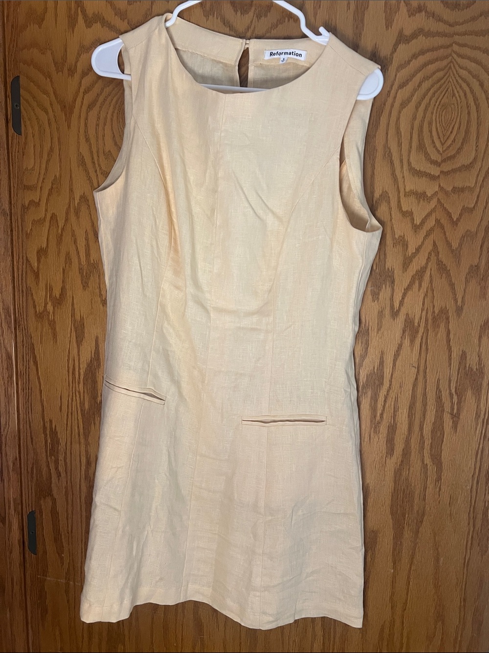 Reformation Sleeveless Linen Shift Dress in Parmesan (yellow)